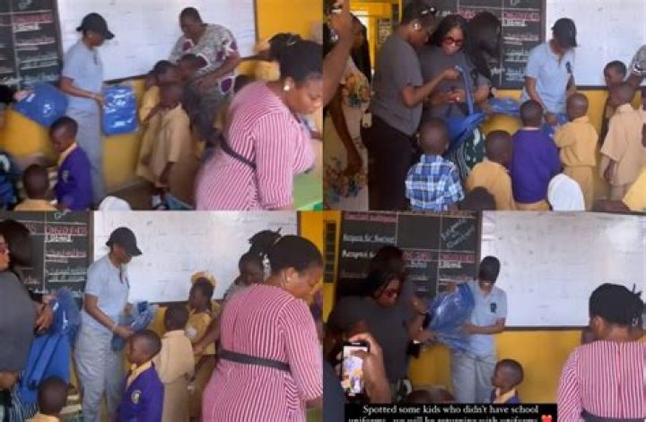 
Some pupils in Lagos received donation such as school bags and more from Sophia Momodu 